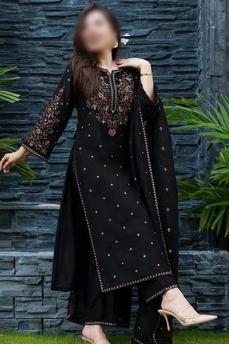 3 Pcs Women's Unstitched Embroidered Suit