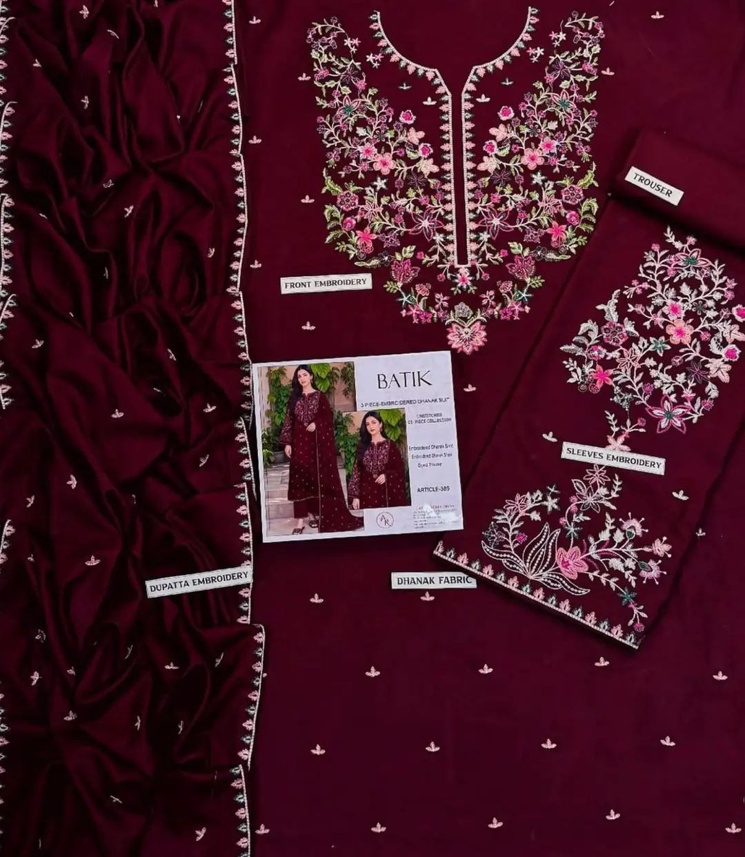 3 Pcs Women's Unstitched Embroidered Suit