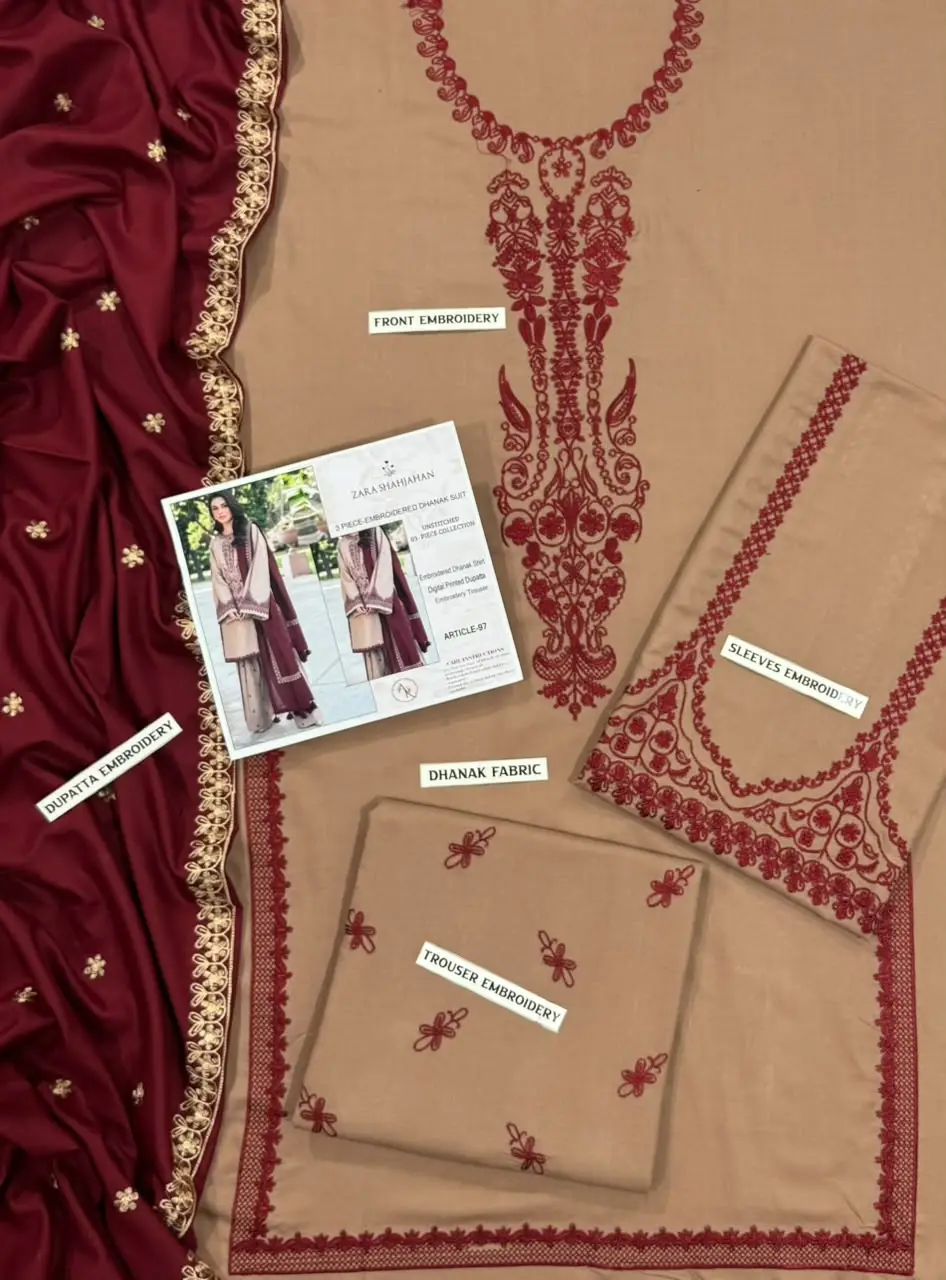 3 Pcs Women's Unstitched Embroidered Suit