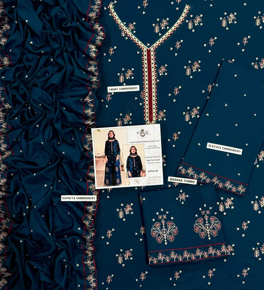 3 Pcs Women's Unstitched Embroidered Suit