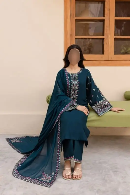 3 Pcs Women's Unstitched Embroidered Suit