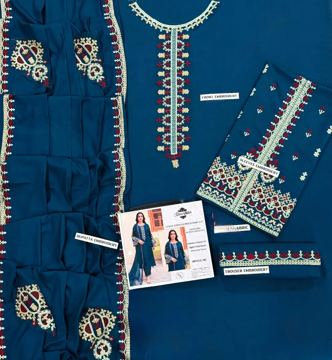 3 Pcs Women's Unstitched Embroidered Suit