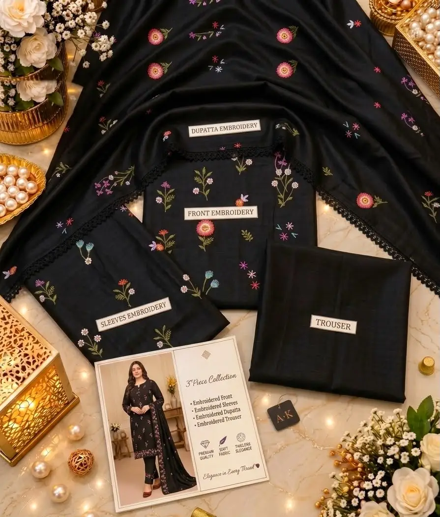 3 Pcs Women's Unstitched Embroidered Suit