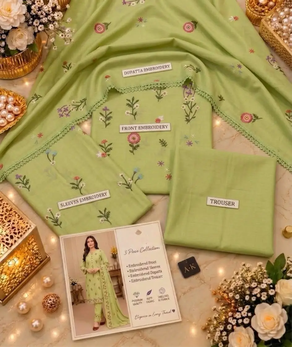 3 Pcs Women's Unstitched Embroidered Suit
