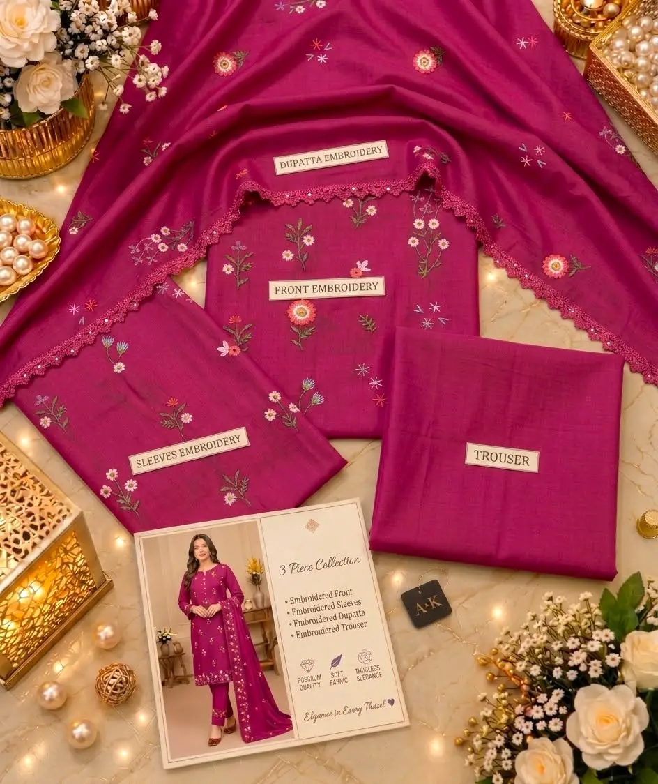 3 Pcs Women's Unstitched Embroidered Suit