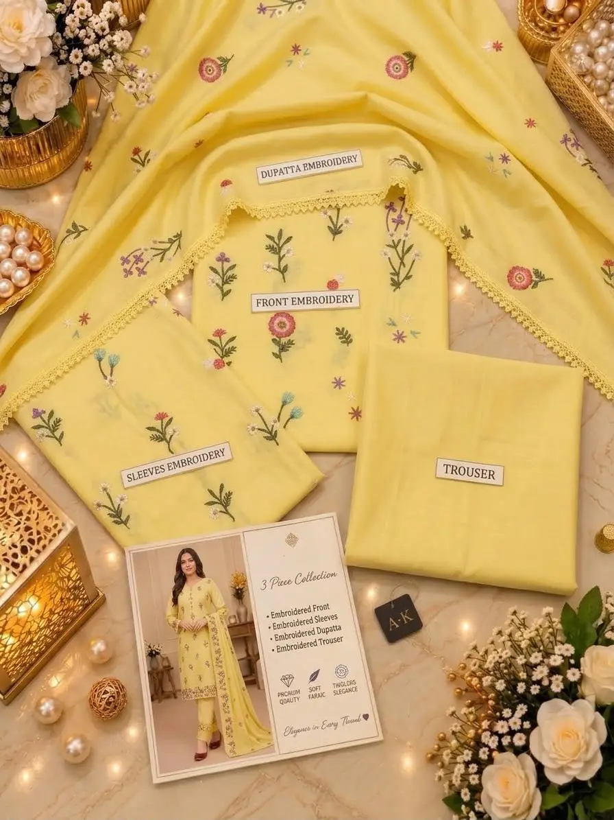 3 Pcs Women's Unstitched Embroidered Suit