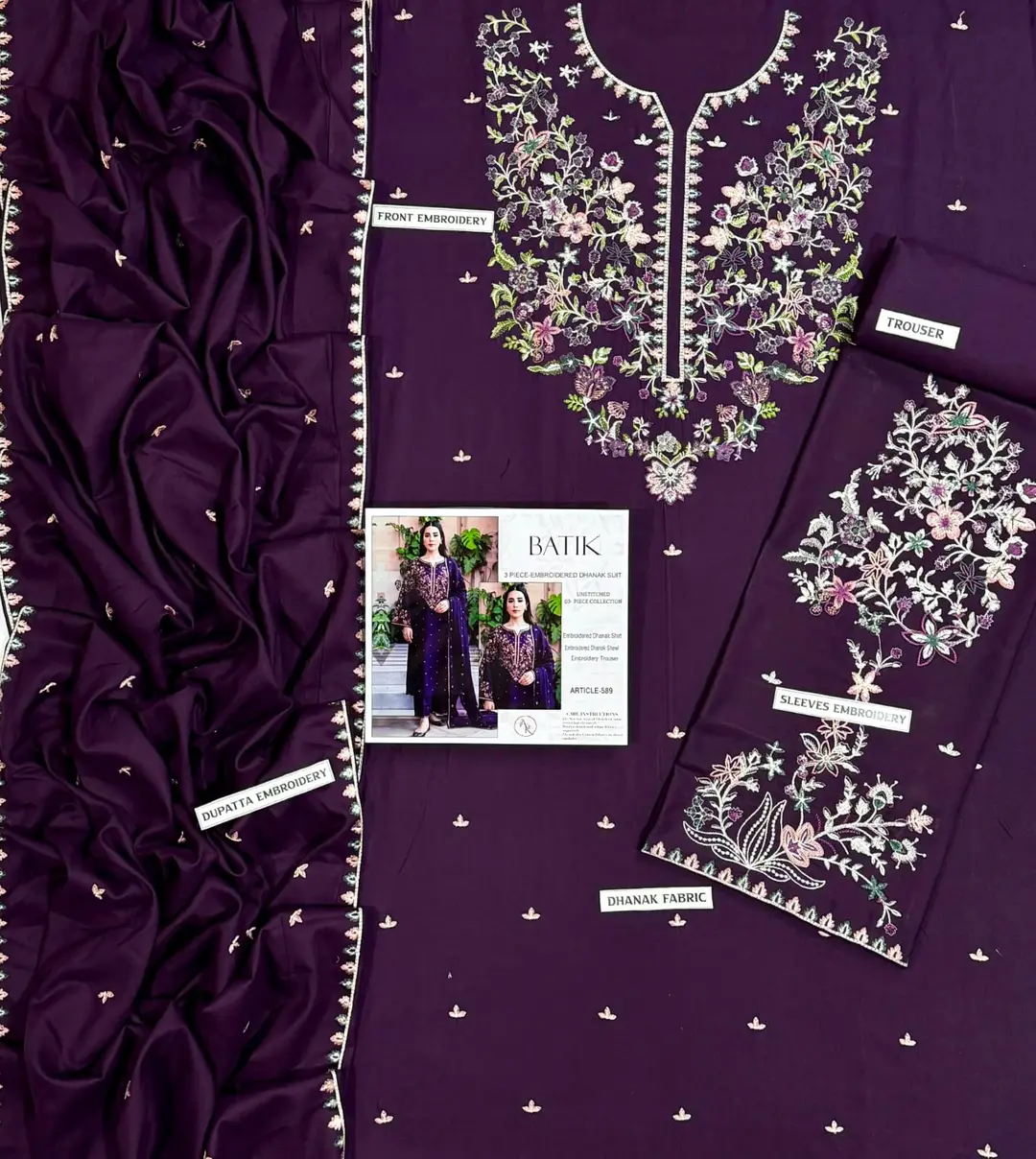 3 Pcs Women's Unstitched Embroidered Suit