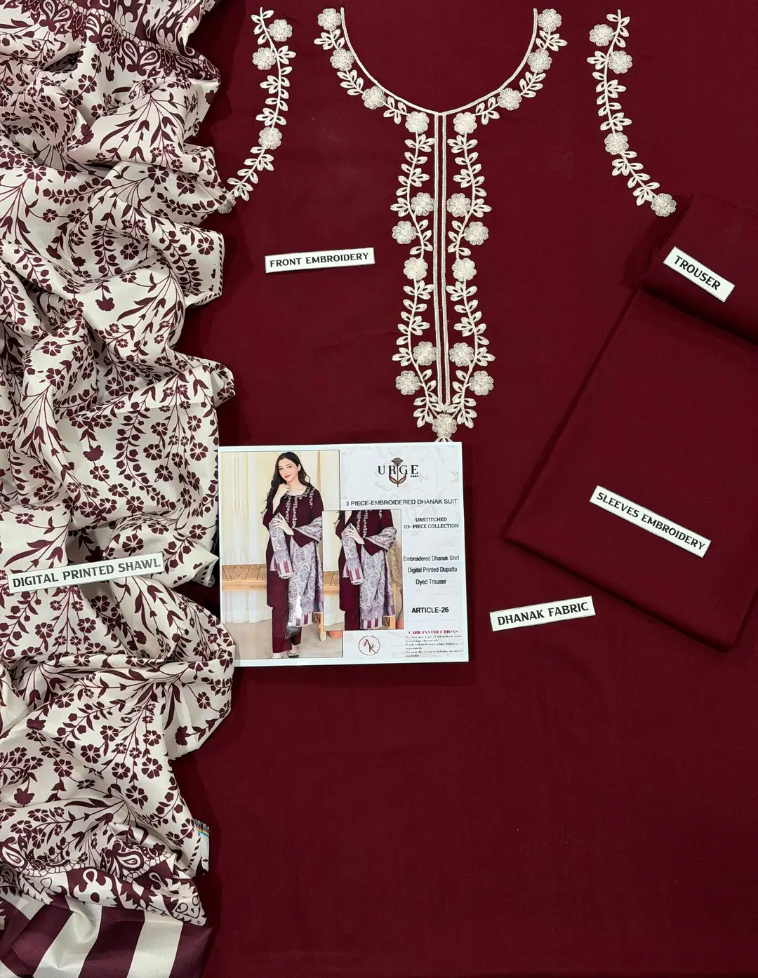 3 Pcs Women's Unstitched Embroidered Suit