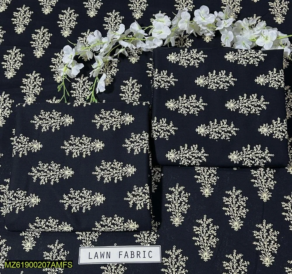 2 Pcs Women's Unstitched Lawn 3-D Block Printed Suit