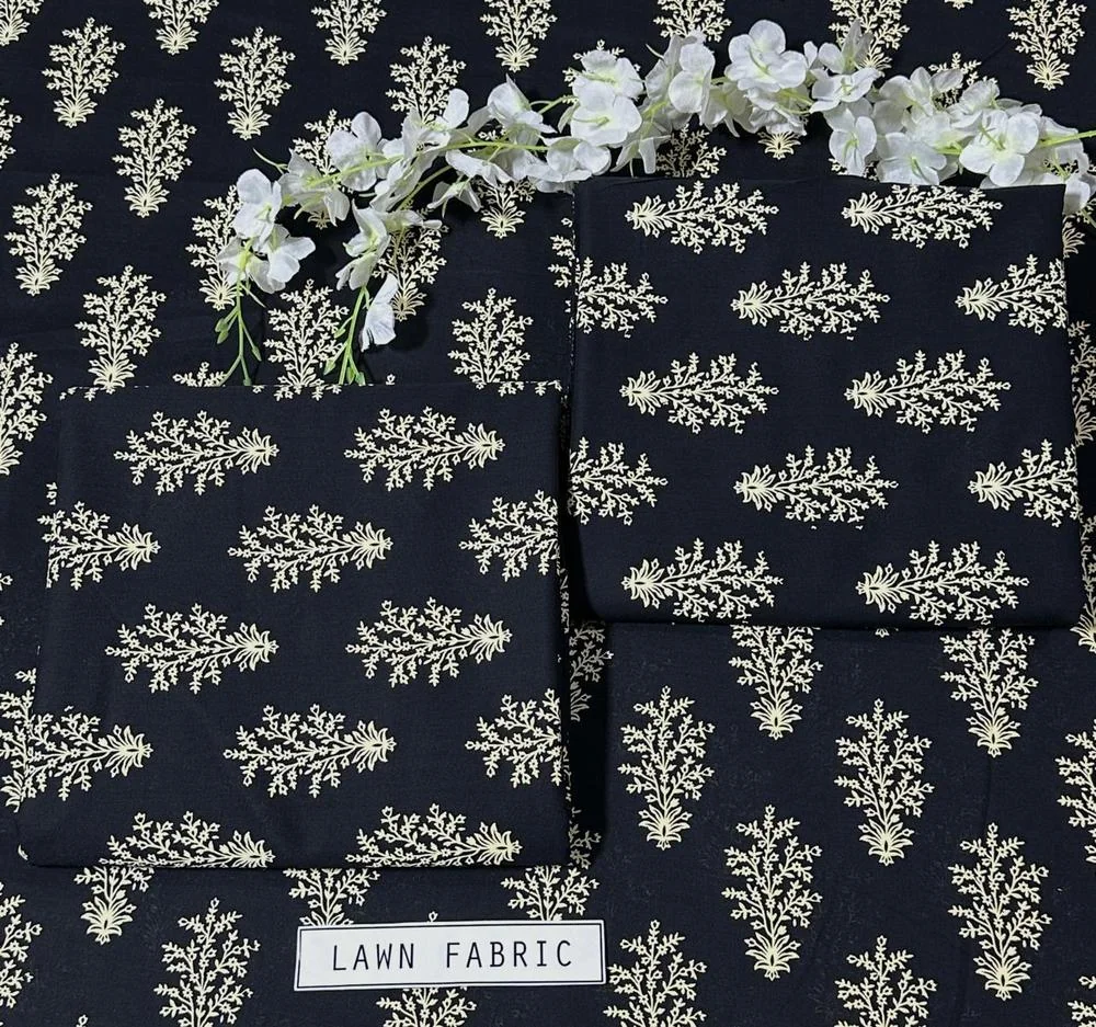 2 Pcs Women's Unstitched Lawn 3-D Block Printed Suit
