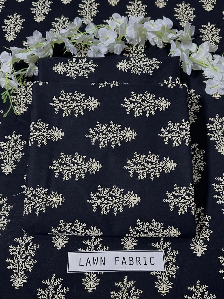2 Pcs Women's Unstitched Lawn 3-D Block Printed Suit