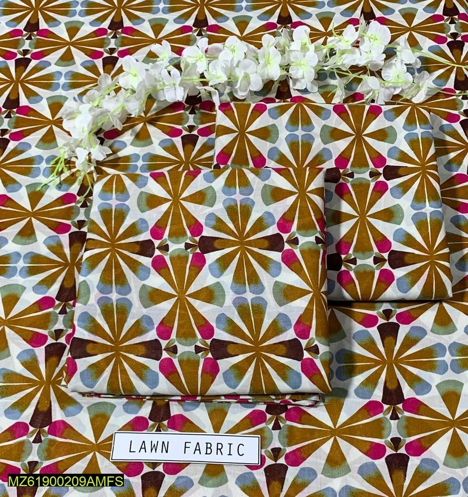 2 Pcs Women's Unstitched Lawn 3-D Block Printed Suit