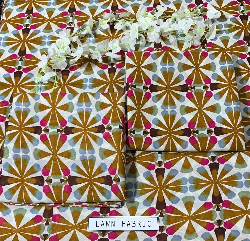 2 Pcs Women's Unstitched Lawn 3-D Block Printed Suit