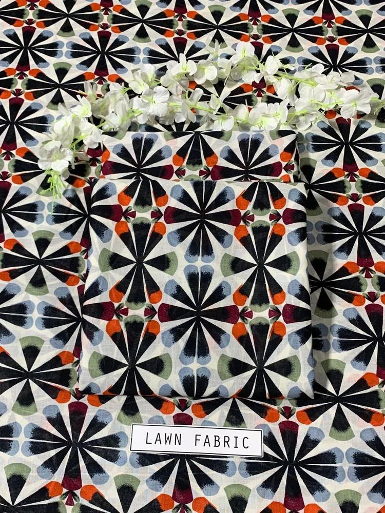 2 Pcs Women's Unstitched Lawn 3-D Block Printed Suit
