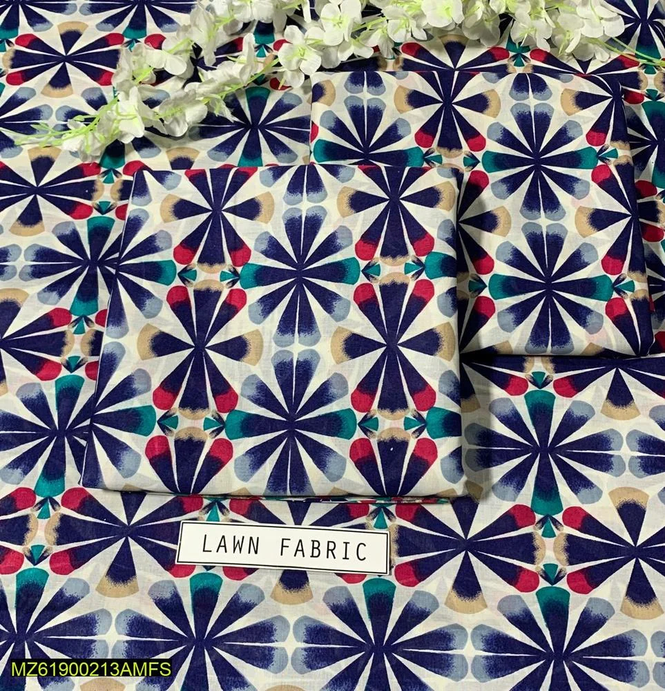 2 Pcs Women's Unstitched Lawn 3-D Block Printed Suit
