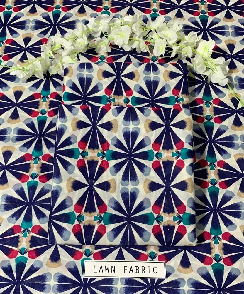 2 Pcs Women's Unstitched Lawn 3-D Block Printed Suit