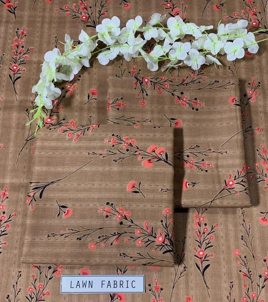 2 Pcs Women's Unstitched Lawn 3-D Block Printed Suit