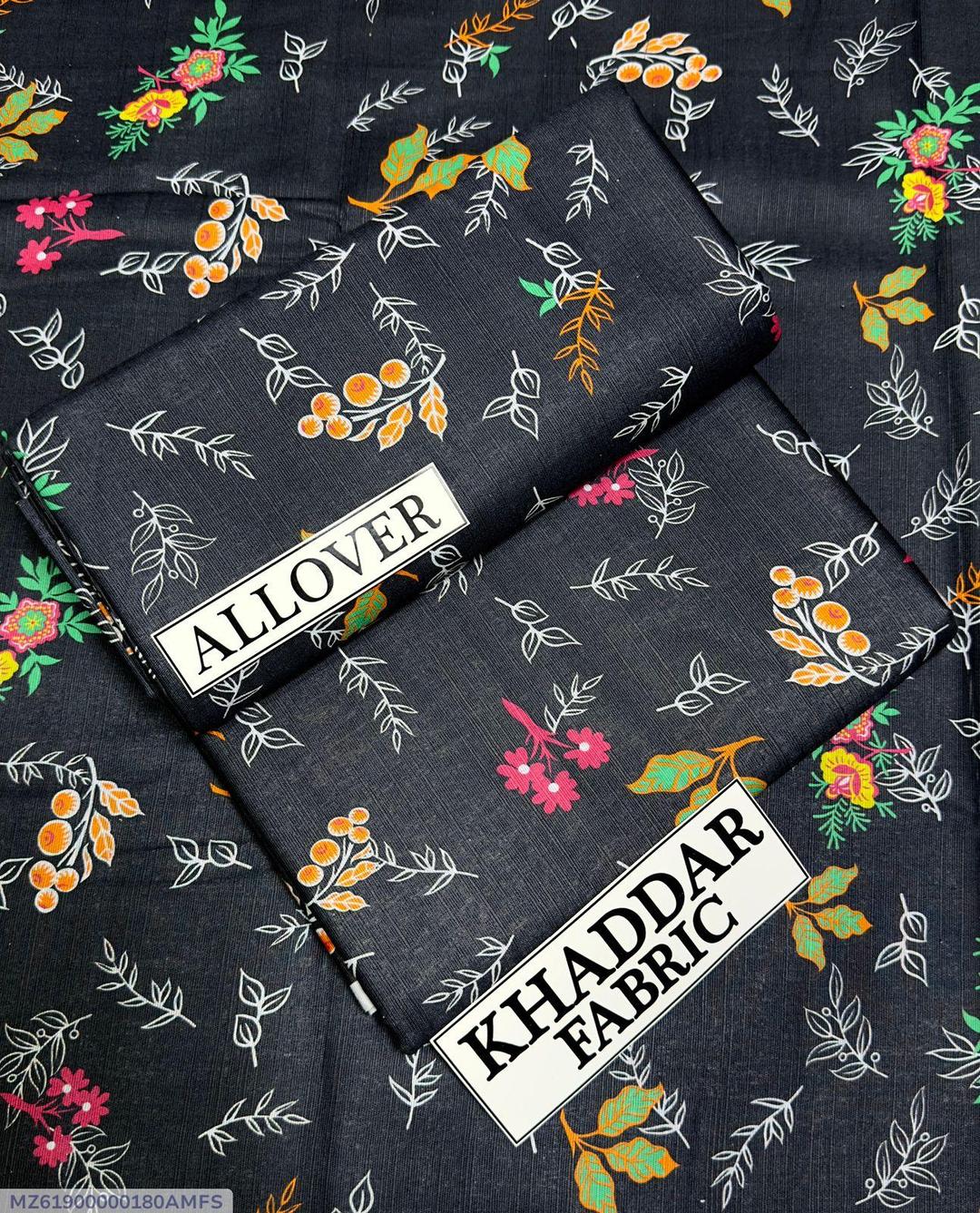 Khaddar Floral Print Suit for Women Black Orange Pink