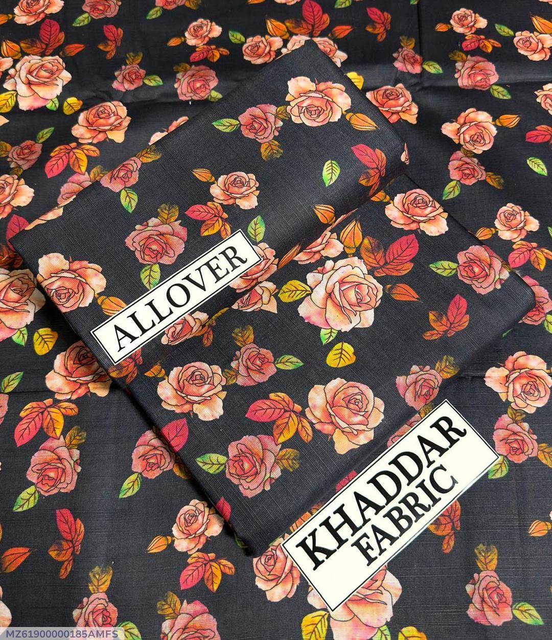 Premium Khaddar Floral Suit Black Base 1.75 Gazz