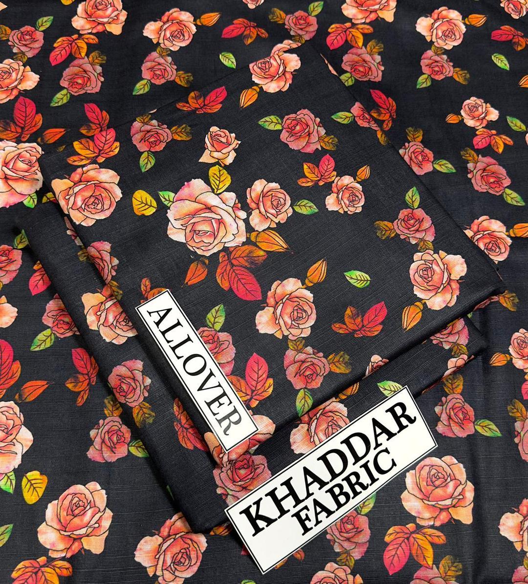 Premium Khaddar Floral Suit Black Base 1.75 Gazz