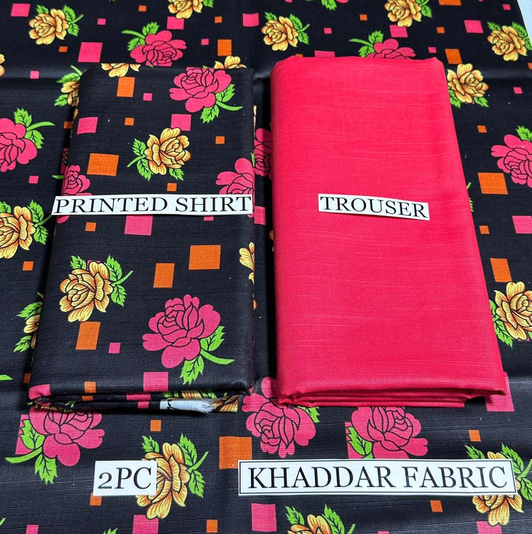 Women Khaddar Suit Black Digital Print Pink Yellow Roses Winter Wear