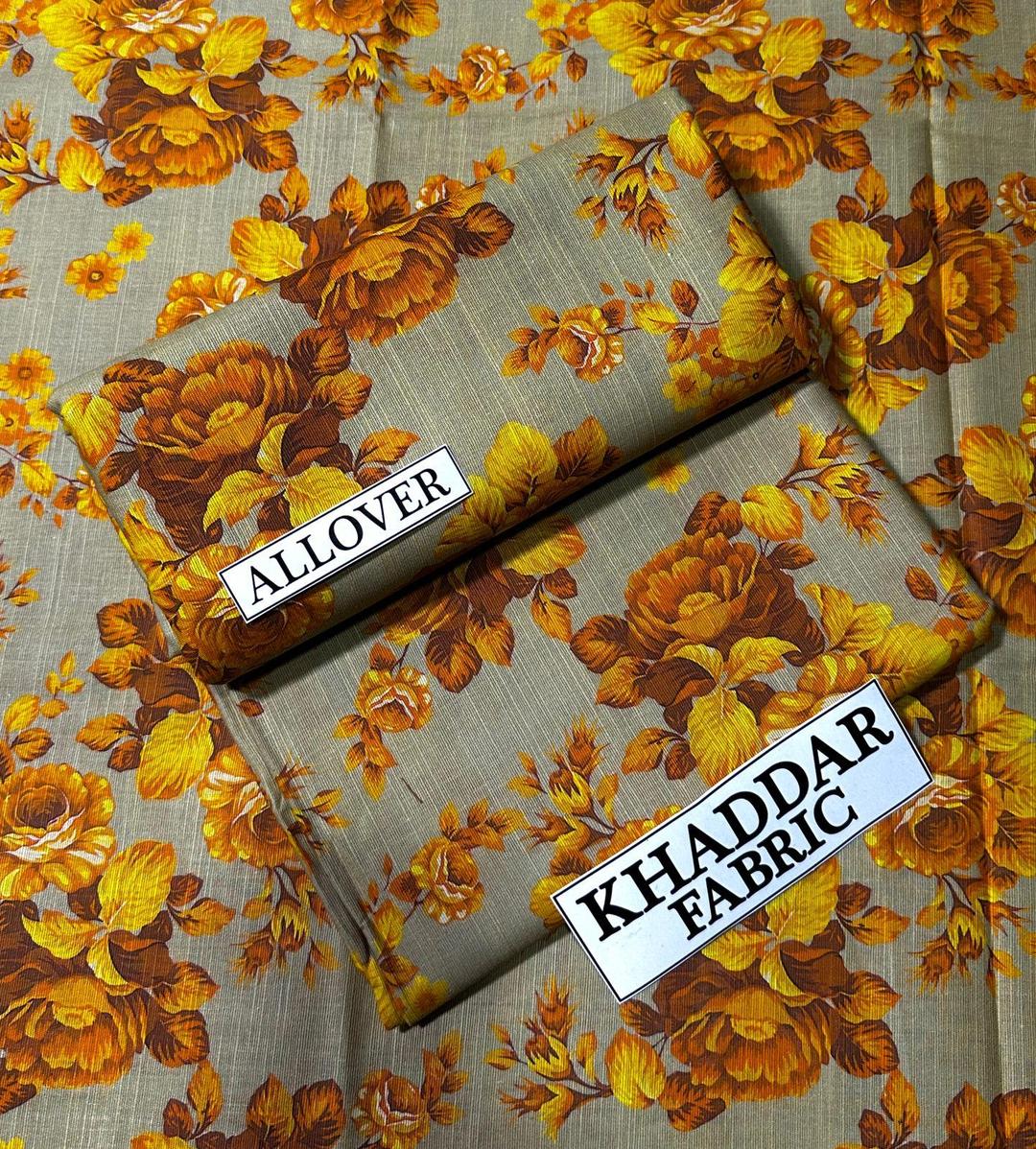 Khaddar Floral Suit Yellow Brown 2-Piece Set