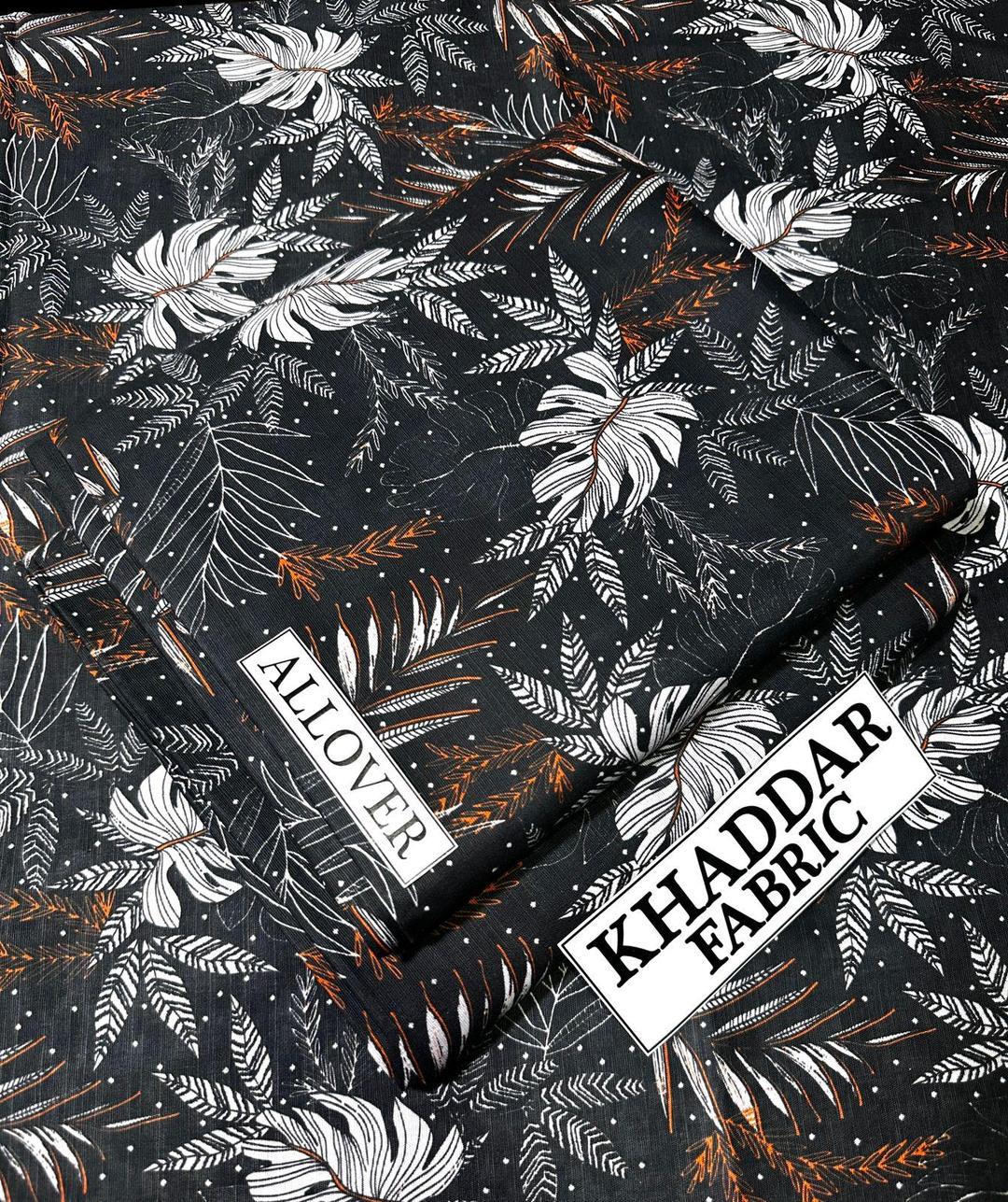 Khaddar Suit Black Leaf Print Women Casual Evening Party Wear
