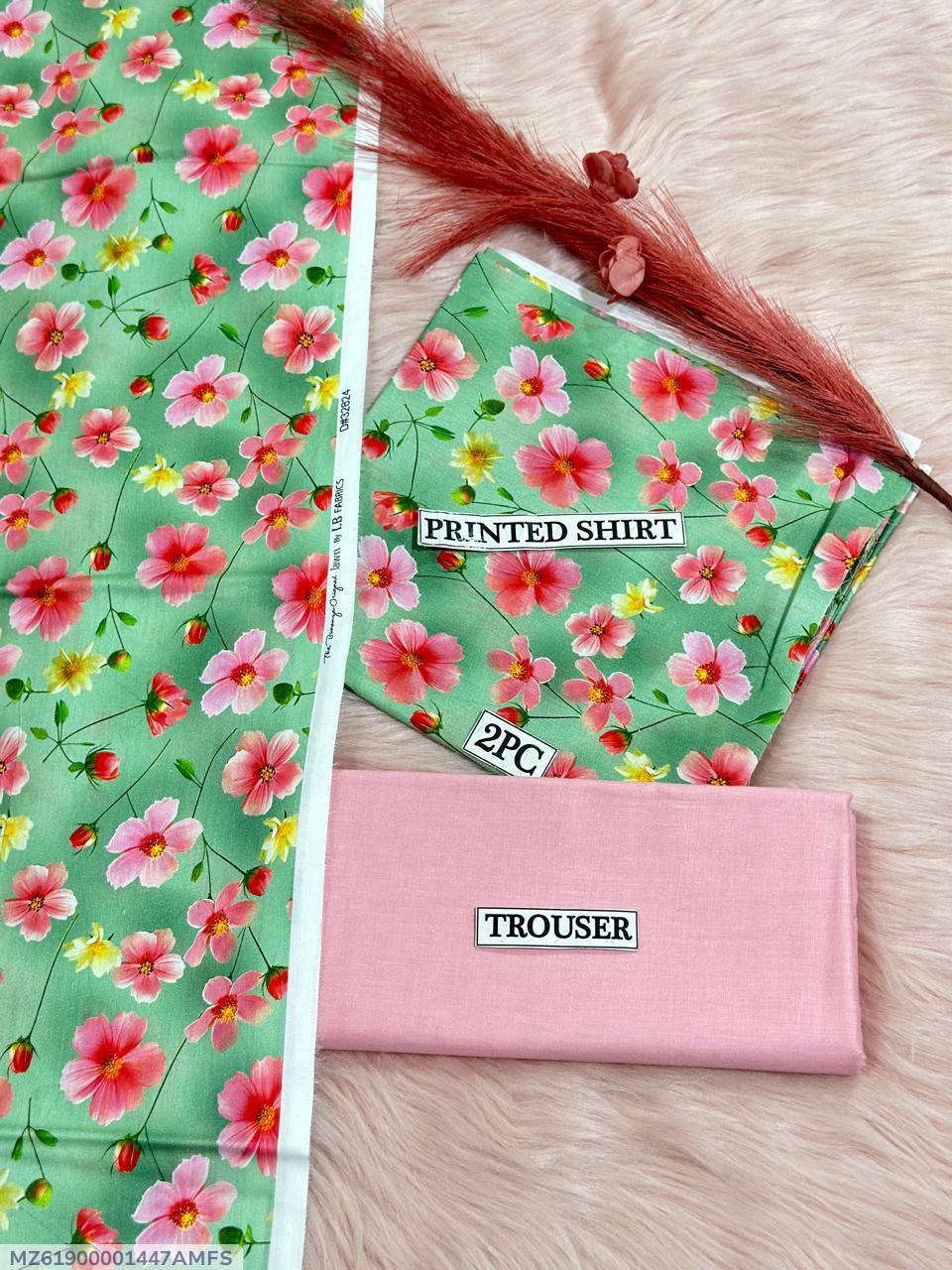 2 Pcs Women's Unstitched Digital Print Suit