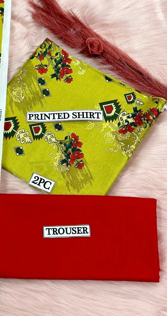 2 Pcs Women's Unstitched Digital Print Suit