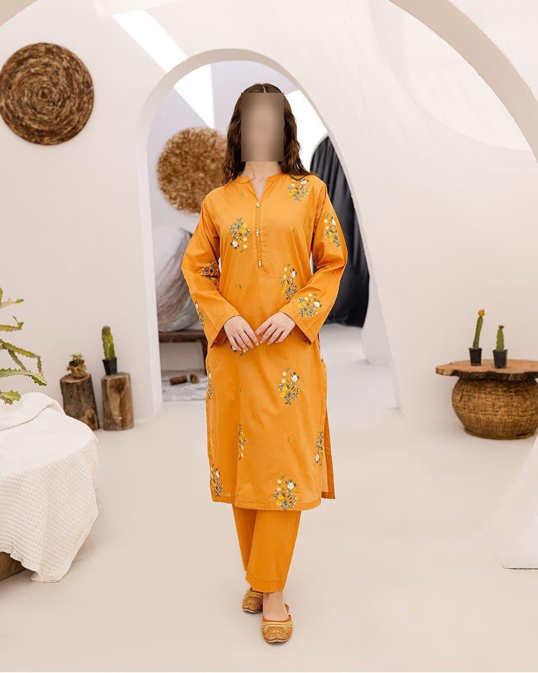 Mustard Embroidered Women Suit Lawn 2 Pcs