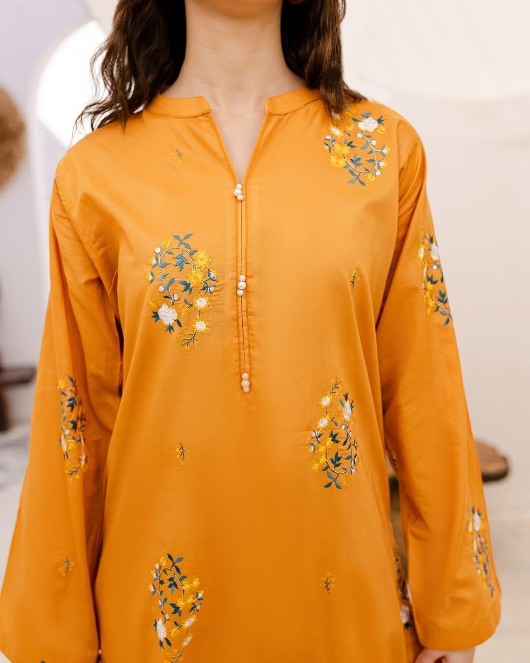 Mustard Embroidered Women Suit Lawn 2 Pcs