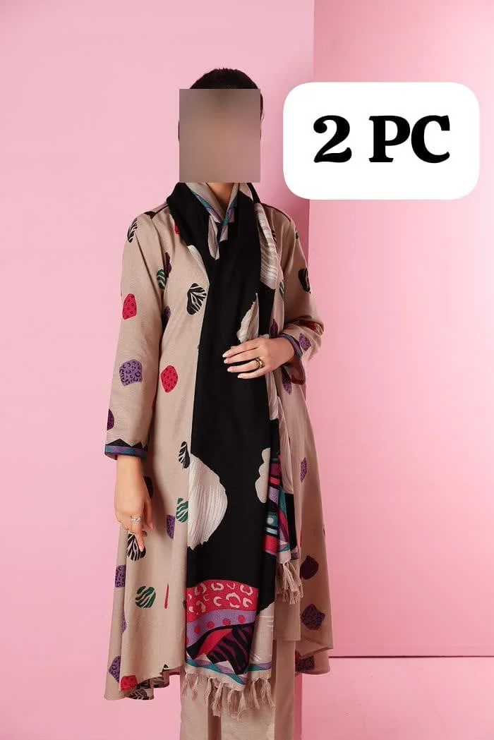 2 Pcs Women's Ivory Lawn Embroidered Suit