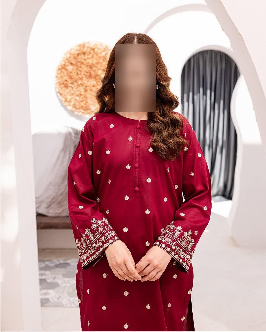 Women Embroidered Lawn Suit Maroon Bakra Eid