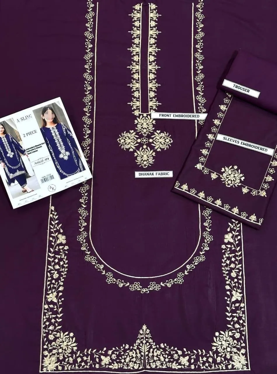Purple Embroidered Dhanak Suit for Women Wedding Eid