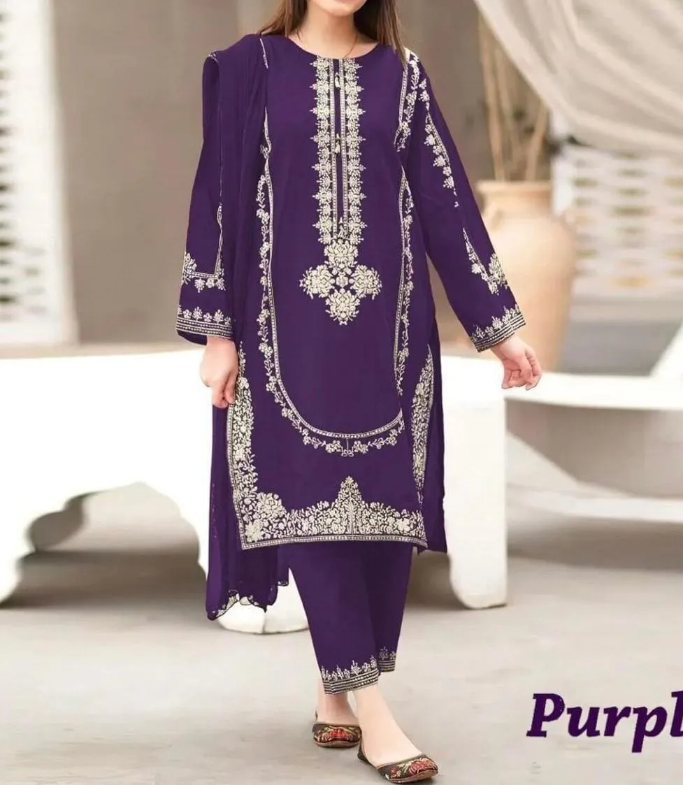 Purple Embroidered Lawn Shirt & Cotton Trouser Set