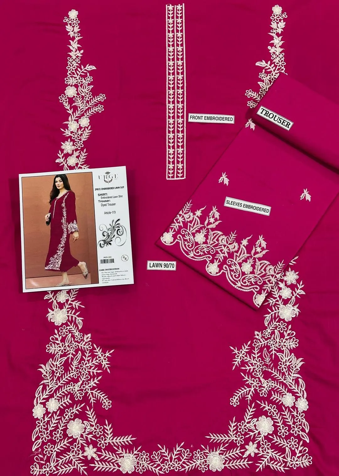 Pink Embroidered Lawn Shirt with Cotton Trouser Set