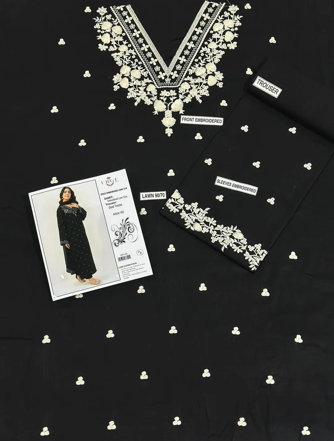 Black Embroidered Lawn Shirt with Cotton Trouser Set