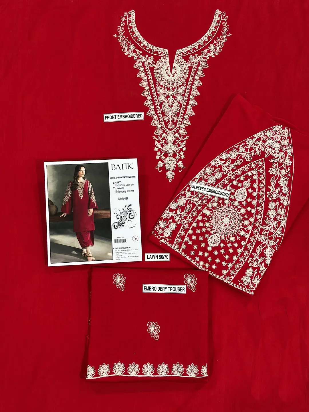 Red Embroidered Lawn Shirt & Cotton Trouser Set