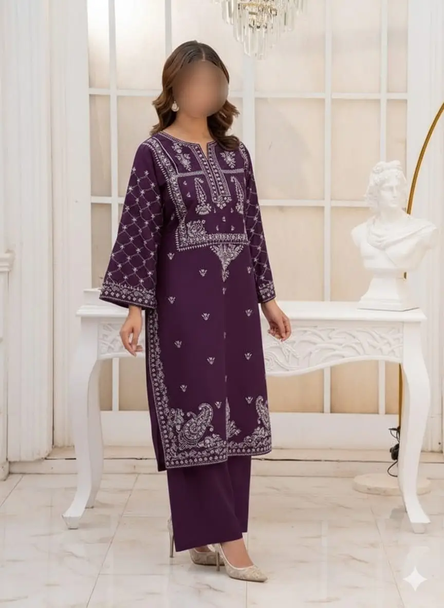 2 Pcs Women's Unstitched Embroidered Suit