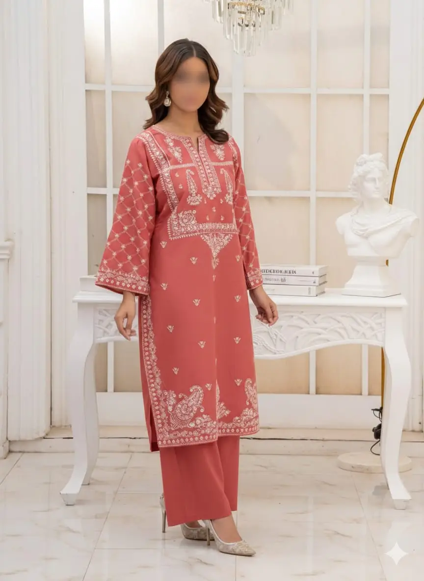 2 Pcs Women's Unstitched Embroidered Suit