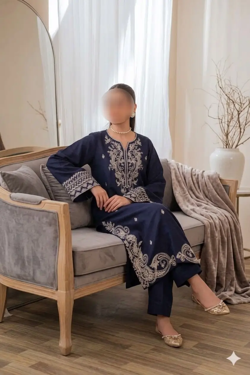 2 Pcs Women's Unstitched Embroidered Suit