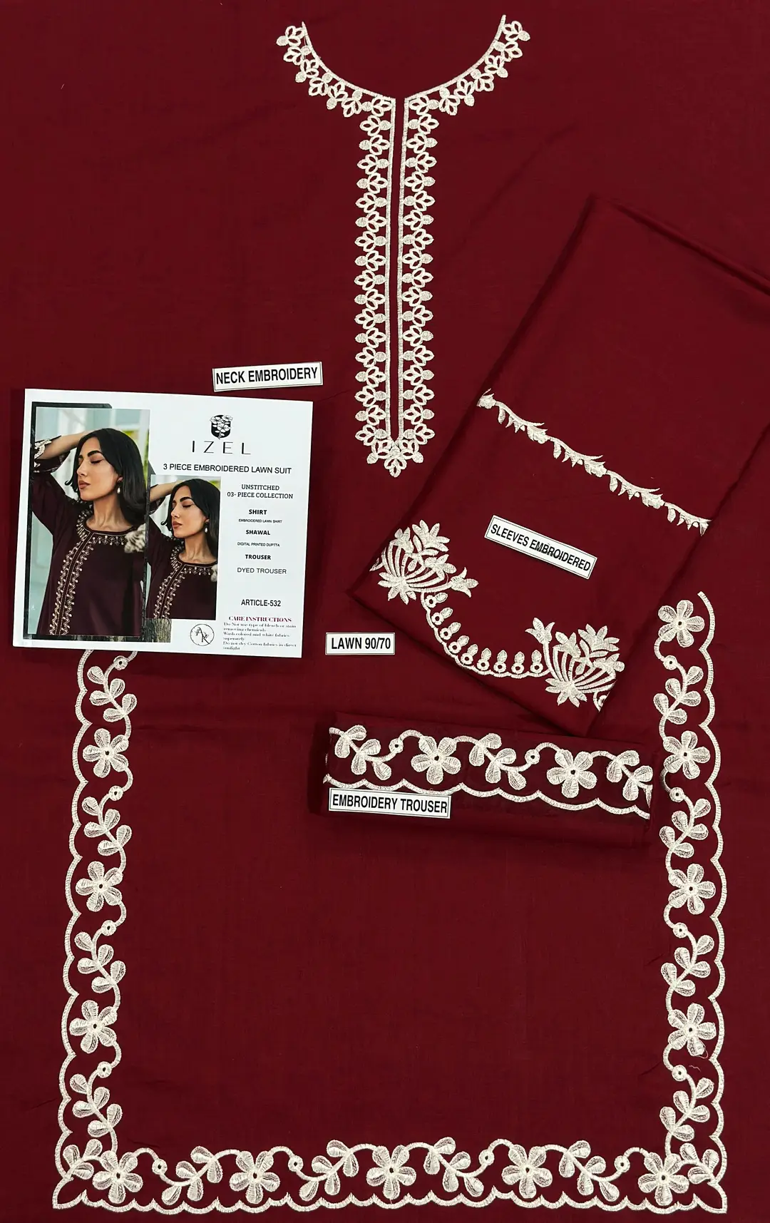 2 Pcs Women's Unstitched Embroidered Suit