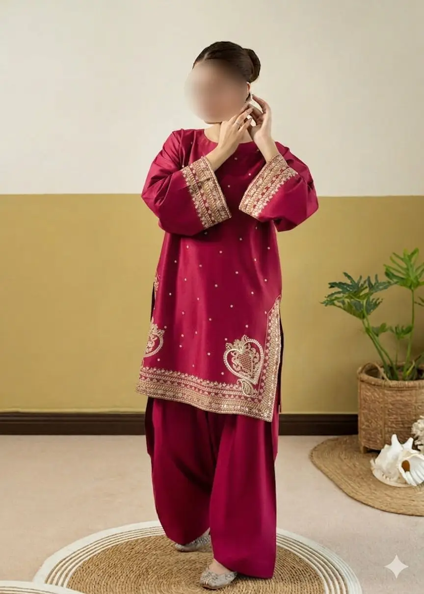 2 Pcs Women's Unstitched Embroidered Suit