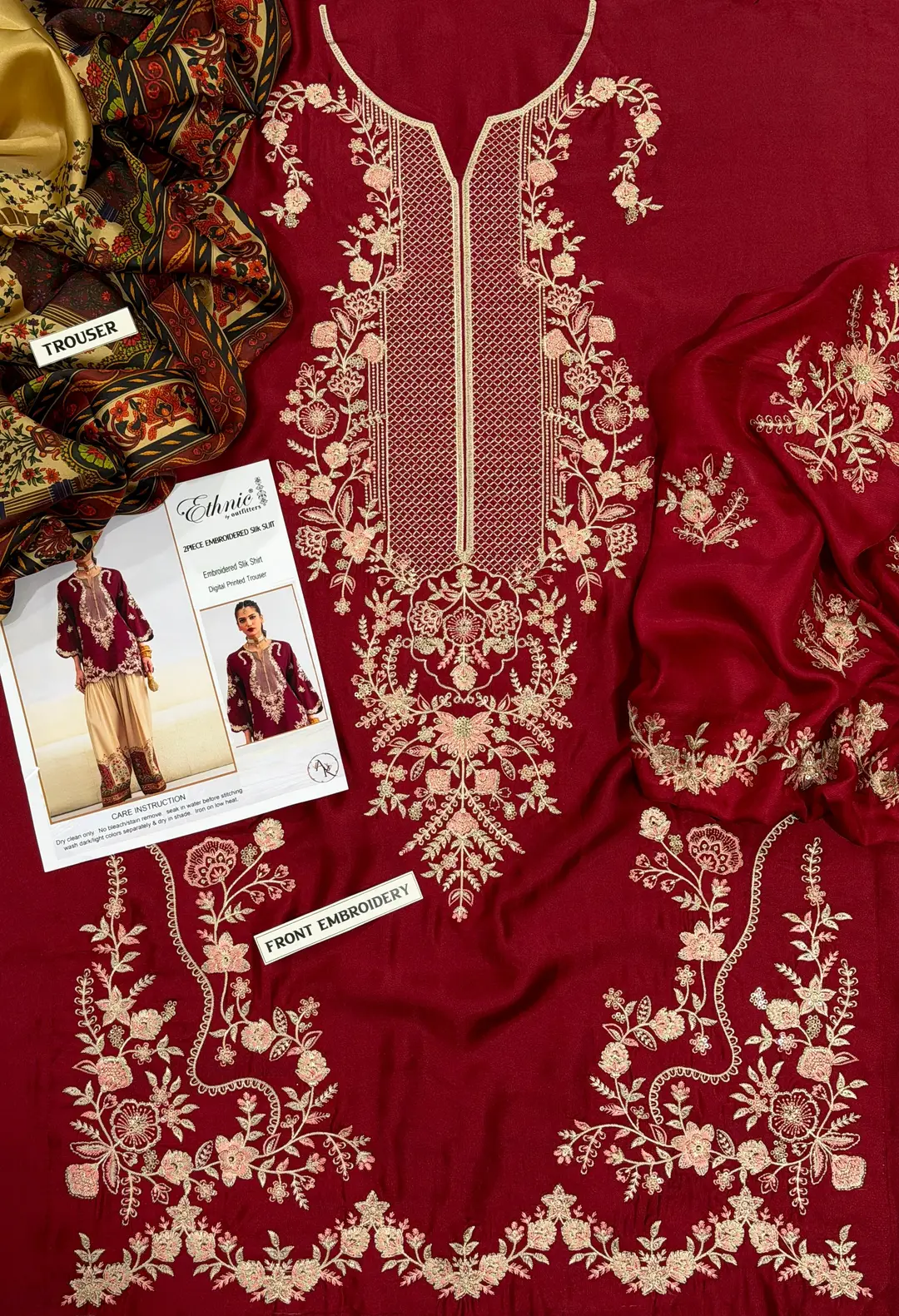 2 Pcs Women's Unstitched Printed Embroidered Suit