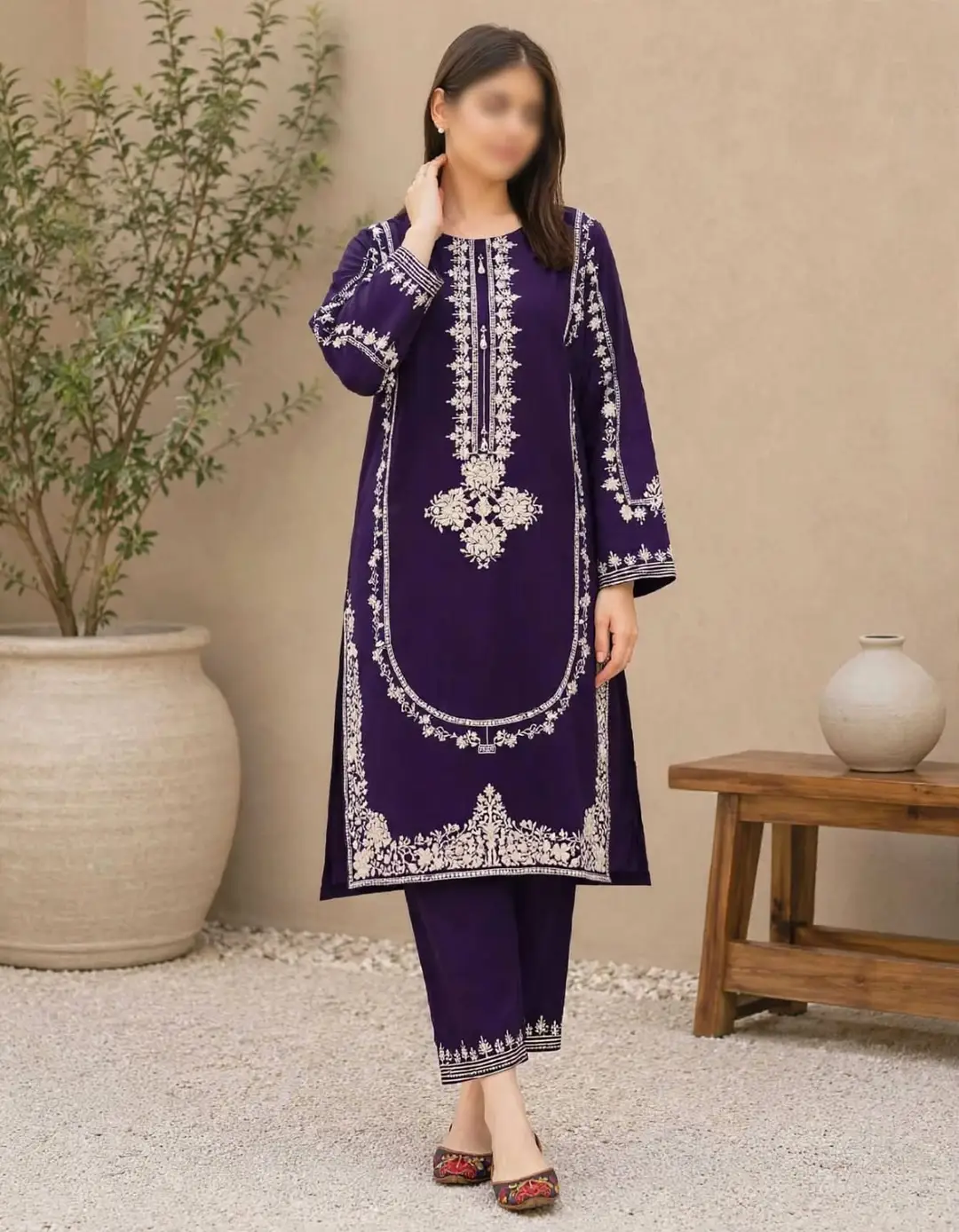 2 Pcs Women's Unstitched Embroidered Suit