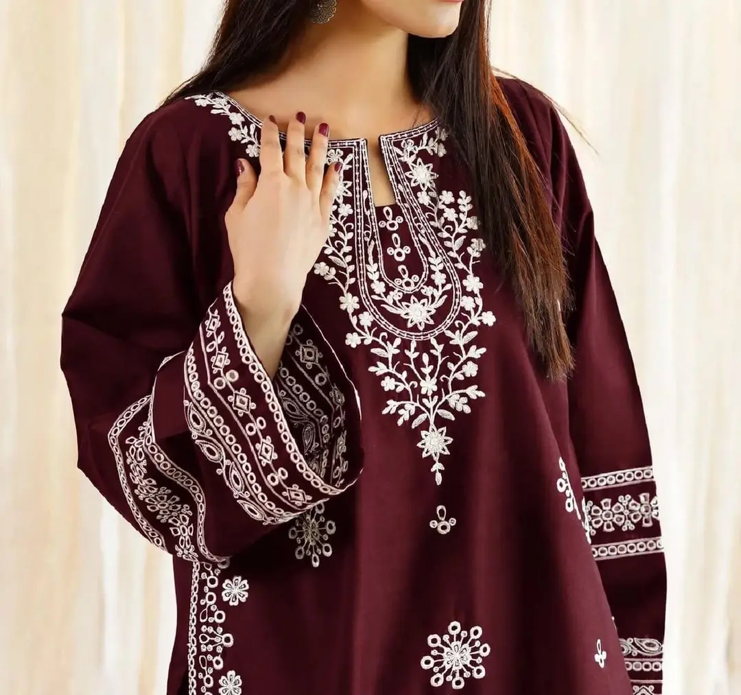 2 Pcs Women's Unstitched Embroidered Suit