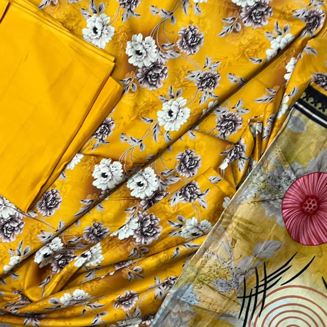 3 Pcs Women's Unstitched Printed linen Suit