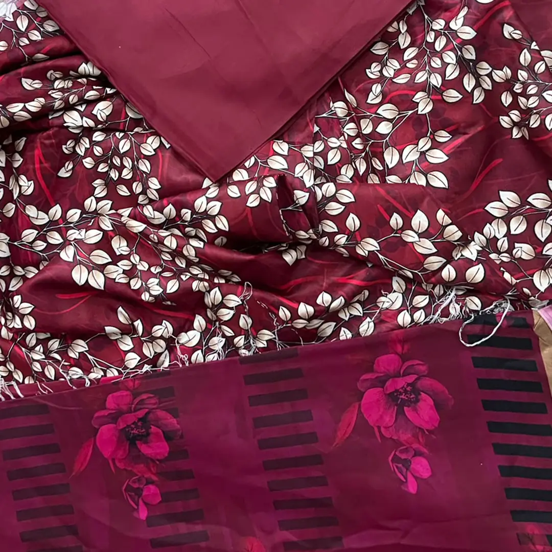3 Pcs Women's Unstitched Printed linen Suit