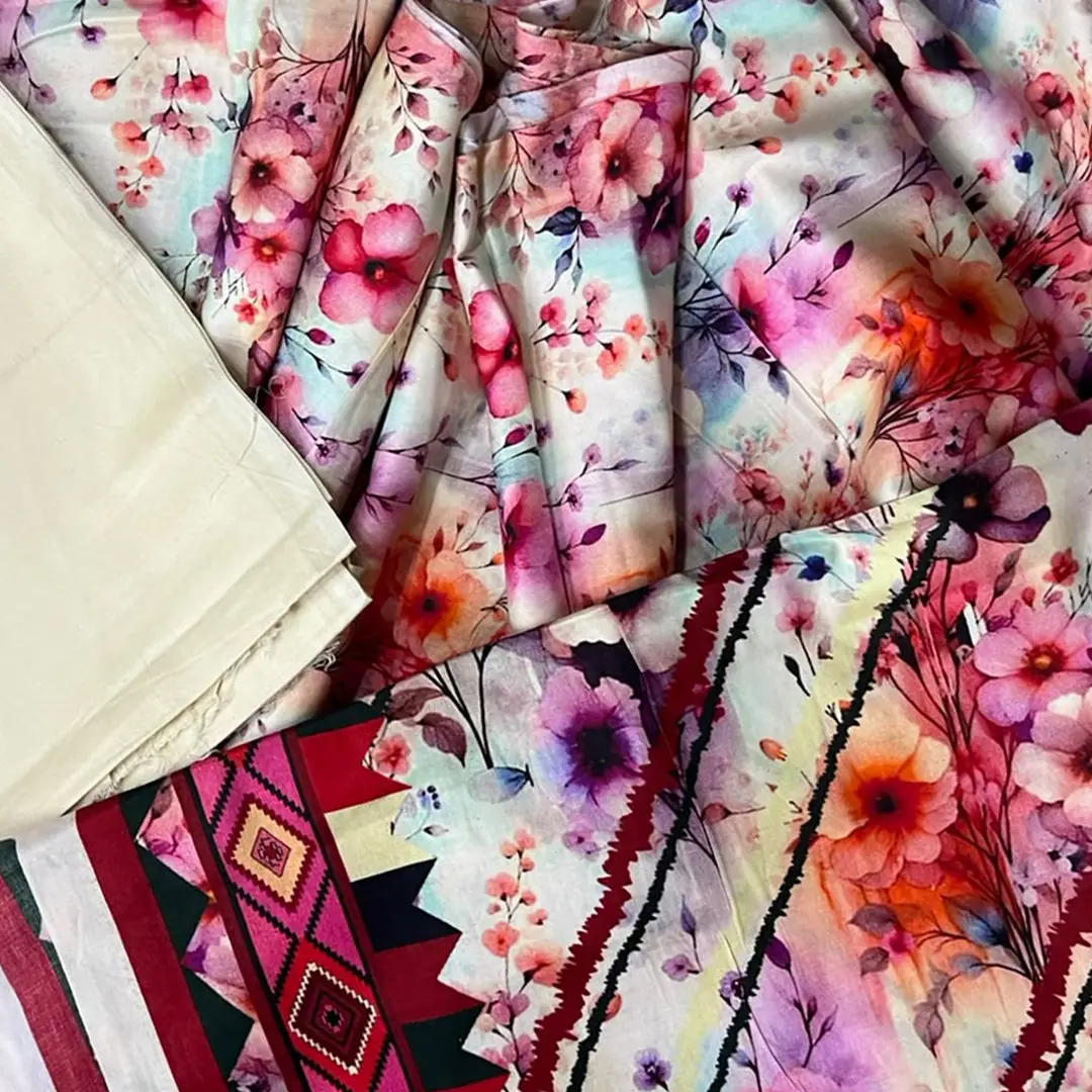 3 Pcs Women's Unstitched Printed linen Suit
