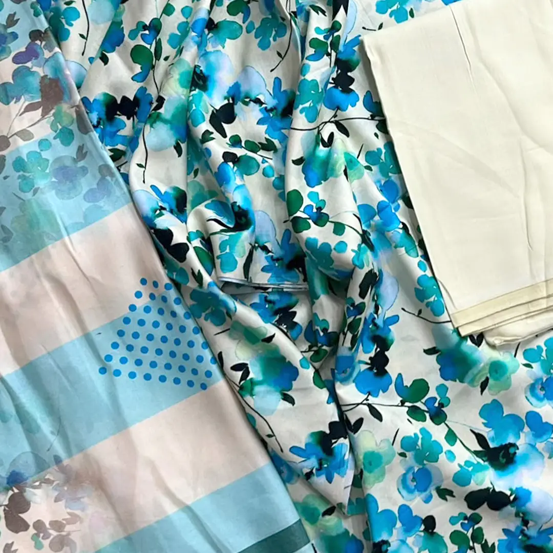 3 Pcs Women's Unstitched Printed linen Suit